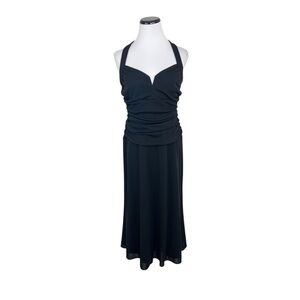 Laundry by Shelli Segal Retro Glam Black Ruched Halter Dress Sleeveless Size 12
